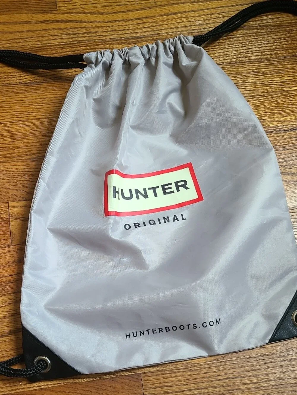Hunter Light Gray Drawstring Backpack with Black Cords